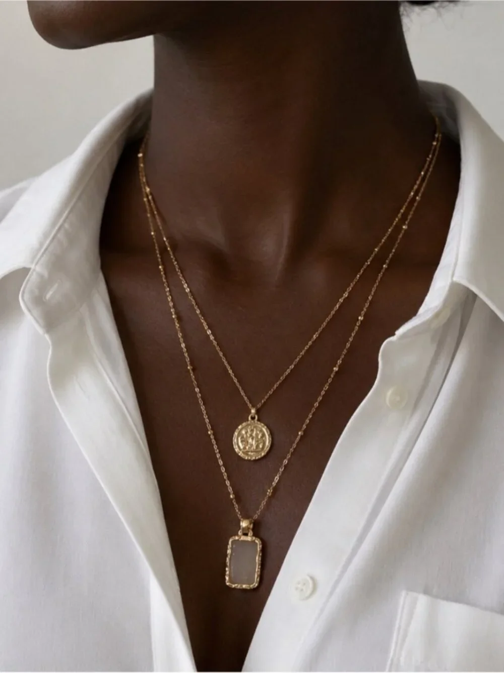 New! Preppy Classic Gold Coin Stone Necklace Stack NWOT 5028